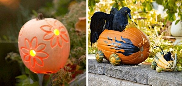 gruselige-Halloween-Dekoration-Rabe-Maus-Kürbis-Laterne